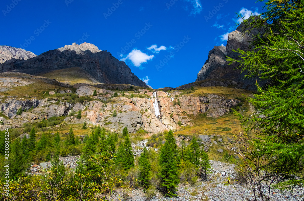 Mountain landscape. Mountain peaks in the republic of Altai.