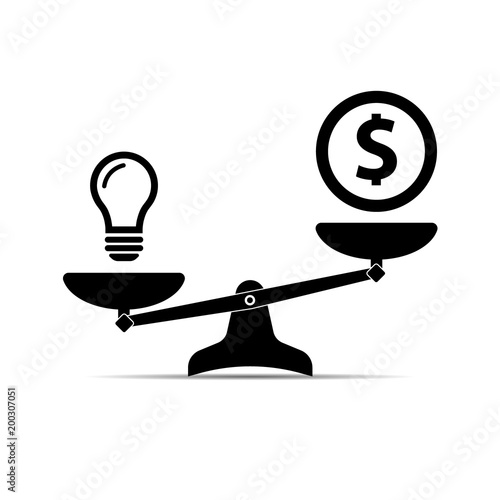 Scales icon. Money and idea. Vector black scale single symbol.
