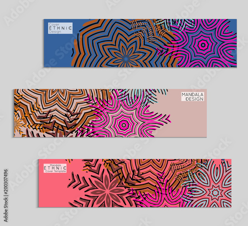 Ethnic banners template with floral Mandala ornament.