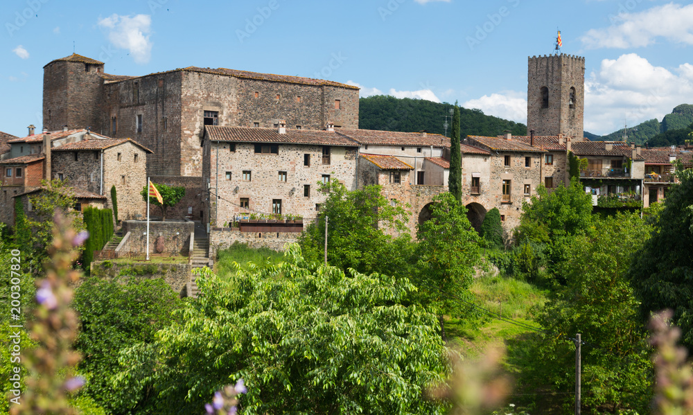 Castle of Santa Pau in summer day, Garrotxa