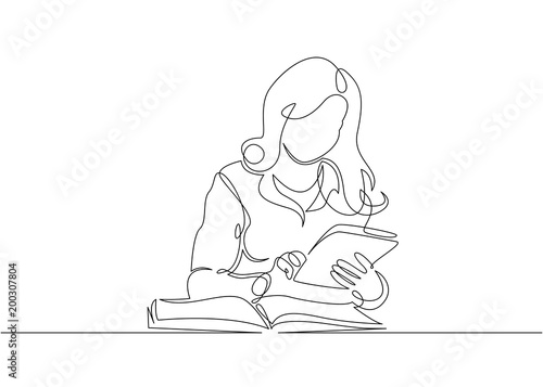 Continuous single drawn one line bookkeeper accountant works with documents