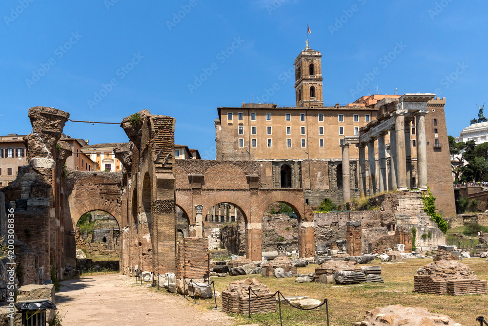 Capitoline Hill, Temple of Saturn and Capitoline Hill in city of Rome, Italy