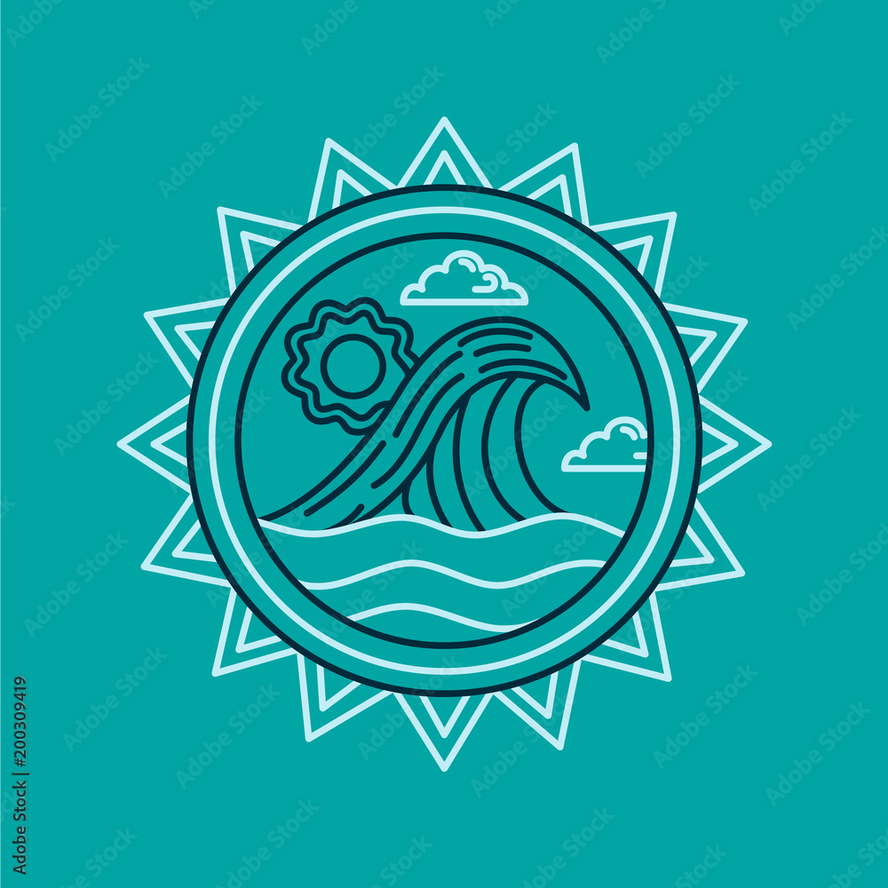 Summer vacation icon with ocean in line art style Summer vacation icon with ocean in line art style