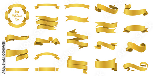 Ribbons banners, Illustration set and tape isolated on white background. gold vintage details for wedding card and lettering. Decor for holiday.