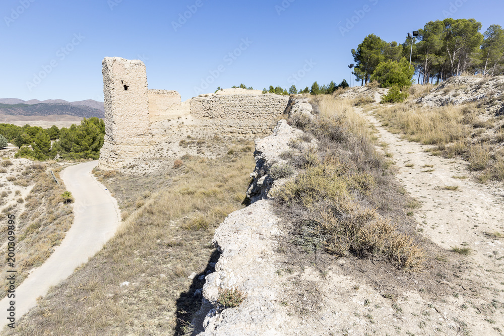 ruins of the castle wall next to Ayub (main) Castle In the city of Calatayud, Province of Zaragoza, Spain