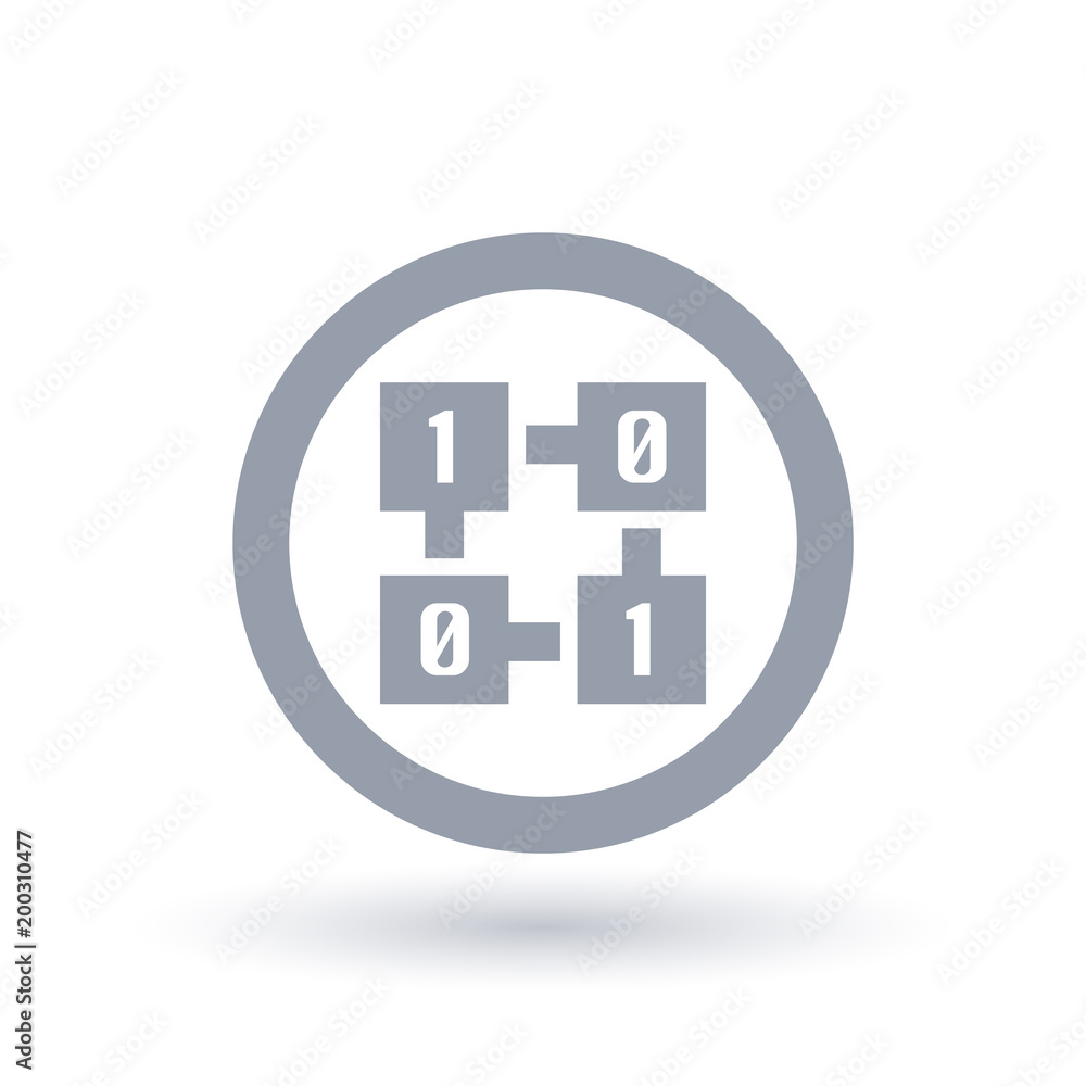 Crypto currency blockchain icon. Virtual currency technology symbol. Block chain software sign in circle outline. Vector illustration. Crypto currency blockchain icon. Virtual currency technology symbol. Block chain software sign in circle outline. Vector illustration.