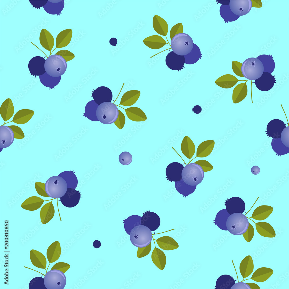 Blueberry seamless pattern on the blue background Blueberry seamless pattern on the blue background