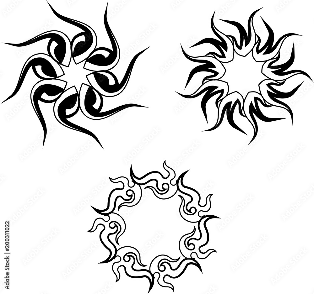 Vortex sign, wave and spiral icon vector template. Tattoo tribal Sun Black  logo: Royalty Free #153087878