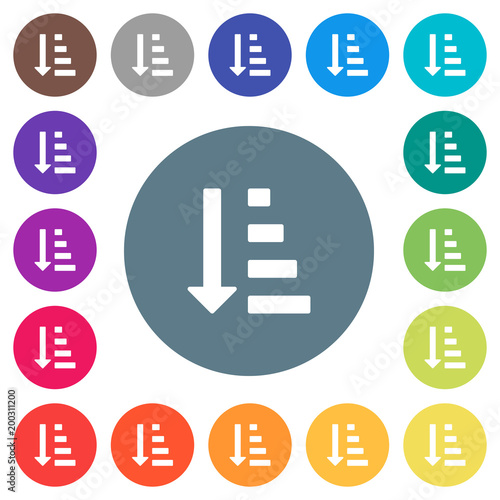 Ascending ordered list mode flat white icons on round color backgrounds