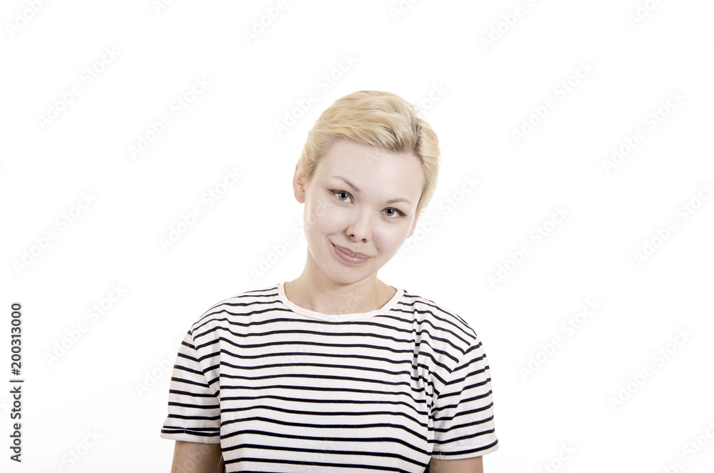 Young woman in striped tee shirt. Young woman in striped tee shirt.
