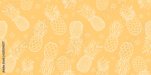 Yellow pineapples seamless repeat pattern design. Summer colorful tropical te...