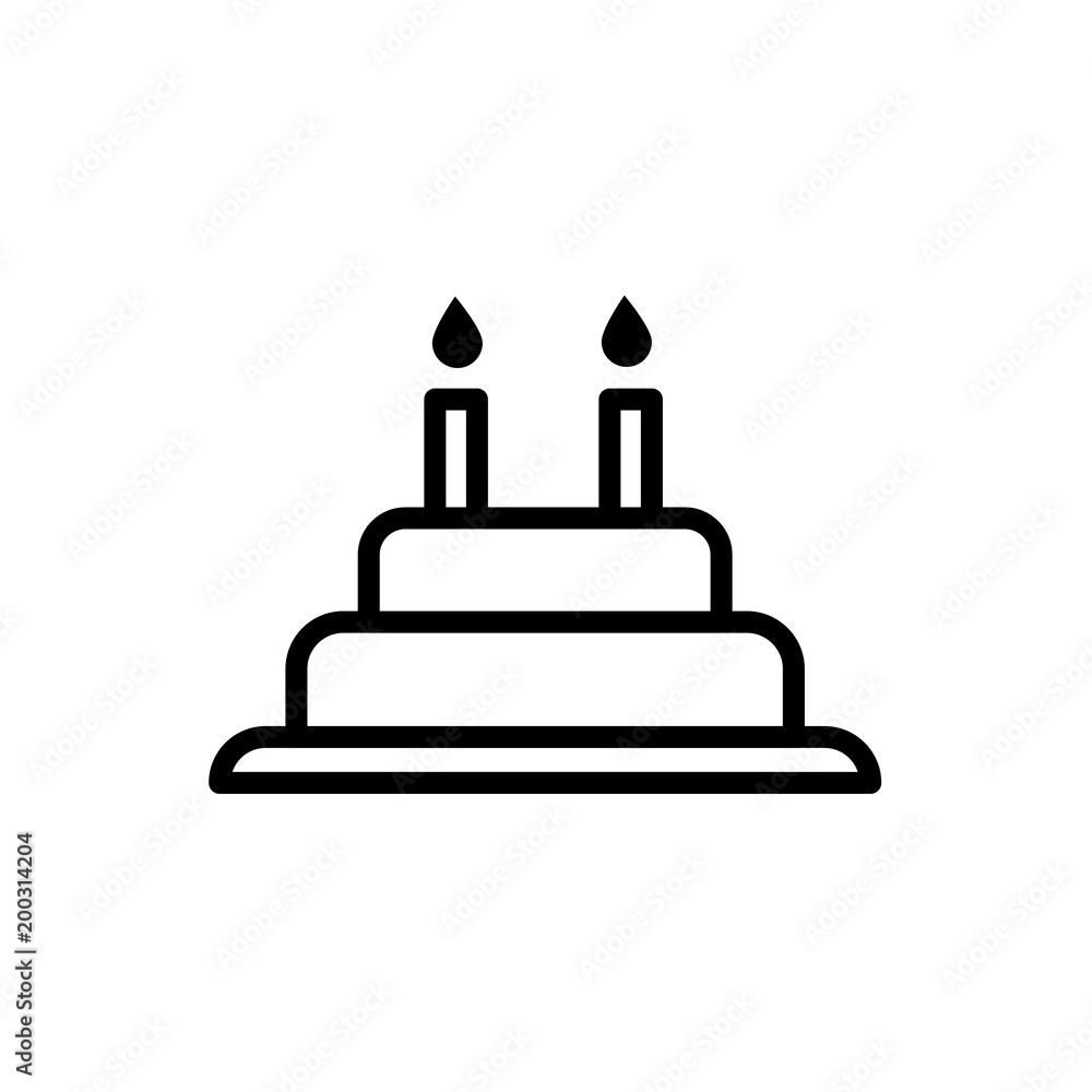 Cake with candles icon isolated on white background Cake with candles icon isolated on white background