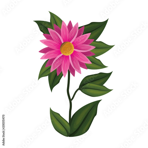 cute violet flower with leafs decorative icon