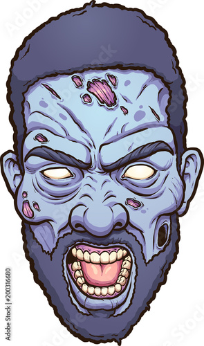 Black man angry zombie head. Vector clip art illustration with simple gradients. All in a single layer.