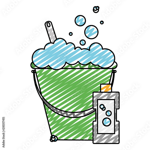 doodle laundry bursh inside pail and detergent bottle
