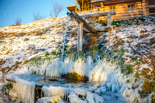 Beautiful icy springs in the cold season
 photo