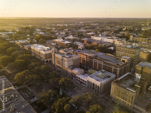 Aerial view of downtown Savannah, Georgia, USA at dawn. photo