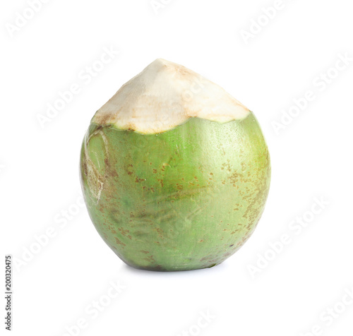 Fresh green coconut on white background