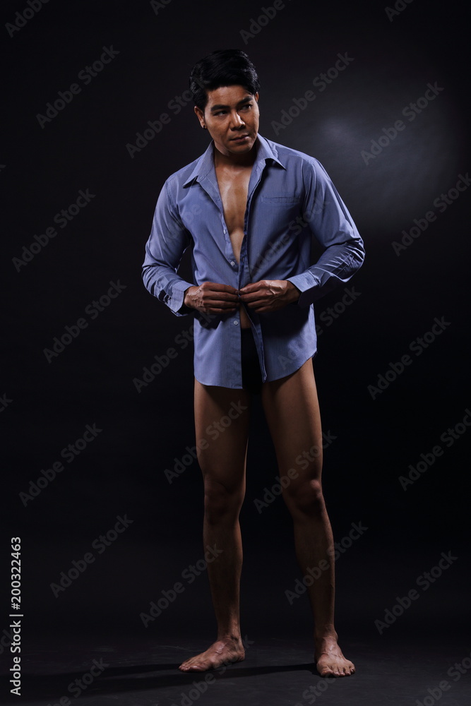Full Length Snap Figure, Business Man Stand in Blue shirt no pants, take off on, Full Length Snap Figure, Business Man Stand in Blue shirt no pants, take off on,