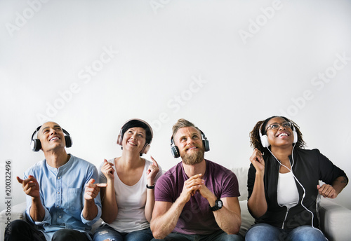 People enjoy music on headphones