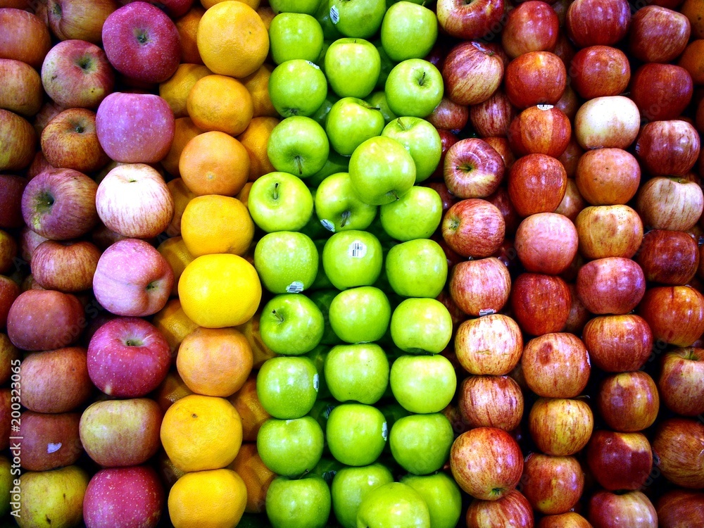 Fresh orange and green and red apple Fresh orange and green and red apple