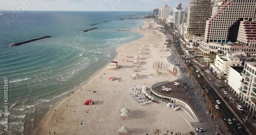 Tel Aviv promenade 4k aerial drone footage  dlog flat photo