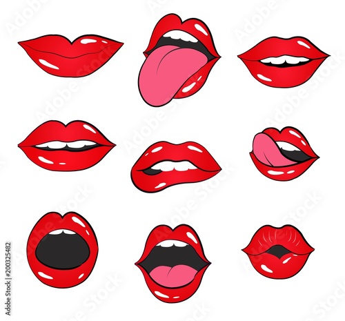 Tableau sur toile lip set.  lips and mouth vector illustration
