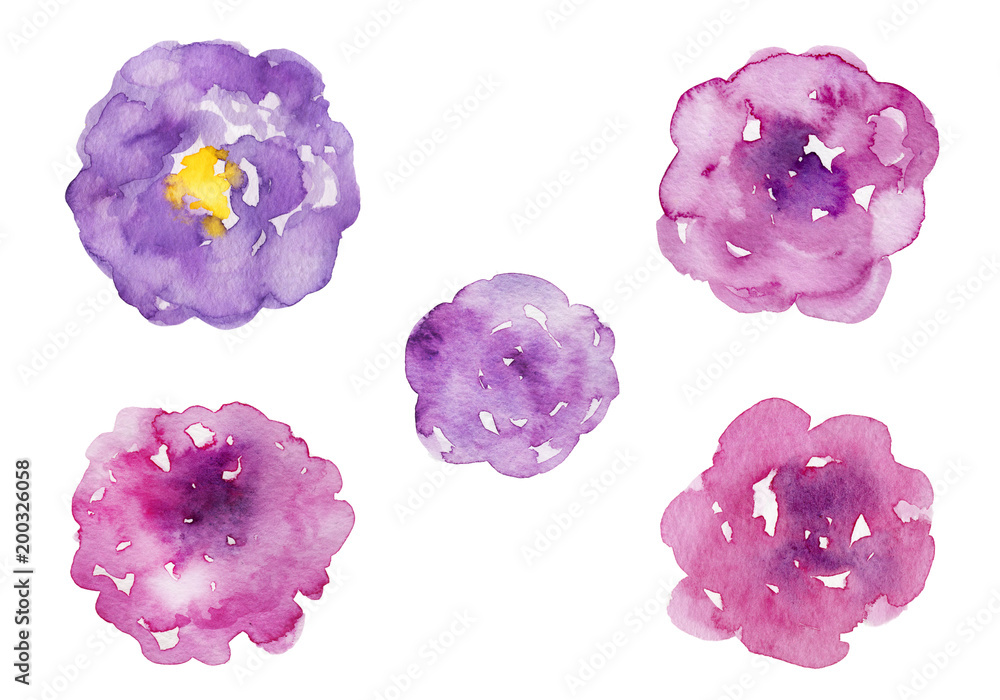 複数の紫の花　水彩イラスト