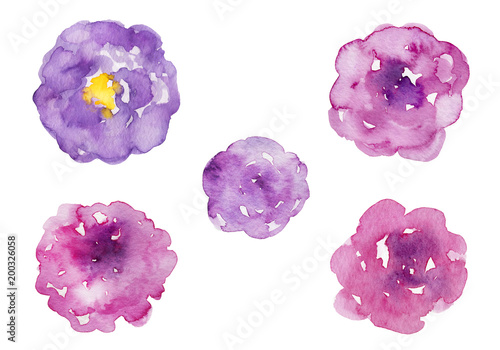 複数の紫の花　水彩イラスト © yoriko katayama
