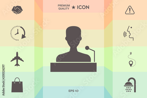 Speaker, orator speaking from tribune icon