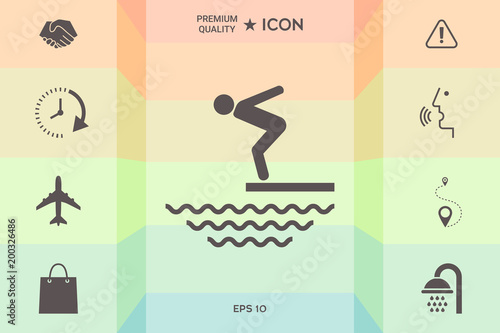 Swimmer on a springboard, Jumping into the water - icon