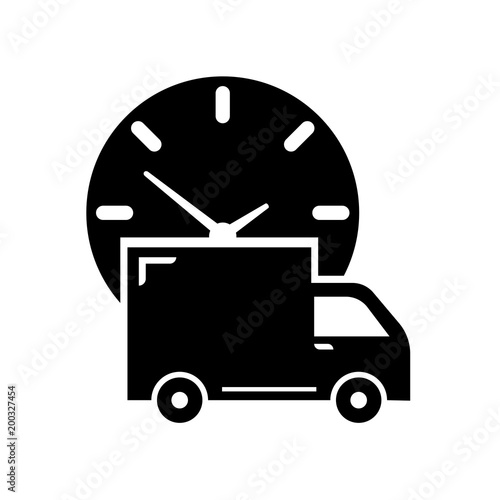 Logistics delivery truck and clock icon isolated on white background