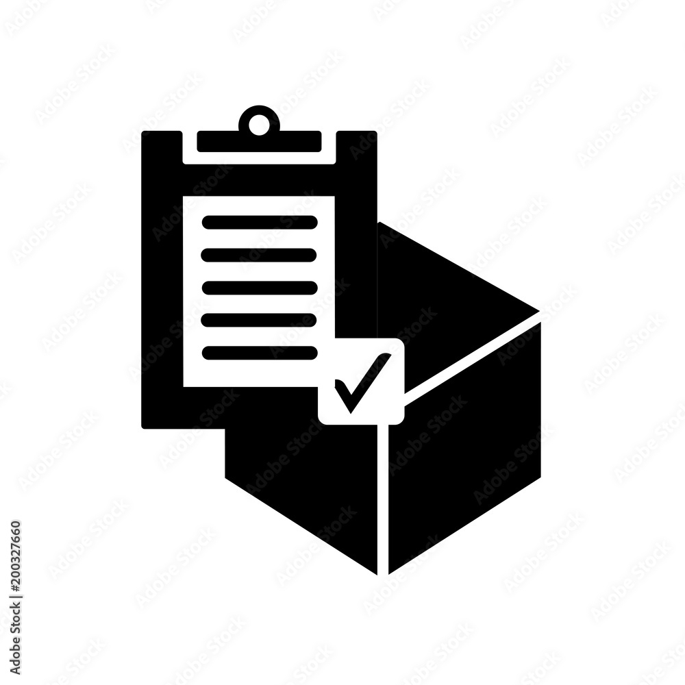 Commercial delivery symbol of a list on clipboard on a box package icon isolated on white background Commercial delivery symbol of a list on clipboard on a box package icon isolated on white background