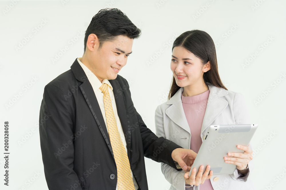 Confident business partners confirm project in office building .Happy tohether time. Confident business partners confirm project in office building .Happy tohether time.