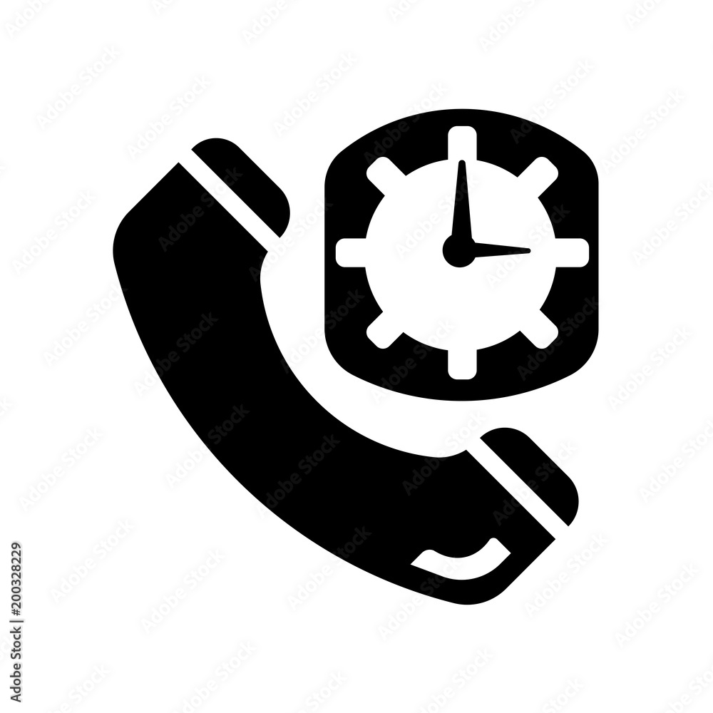 Phone auricular and clock delivery symbol icon isolated on white background Phone auricular and clock delivery symbol icon isolated on white background