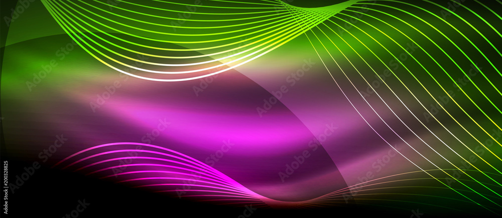 Glowing abstract wave on dark, shiny motion, magic space light. Techno abstract background Glowing abstract wave on dark, shiny motion, magic space light. Techno abstract background