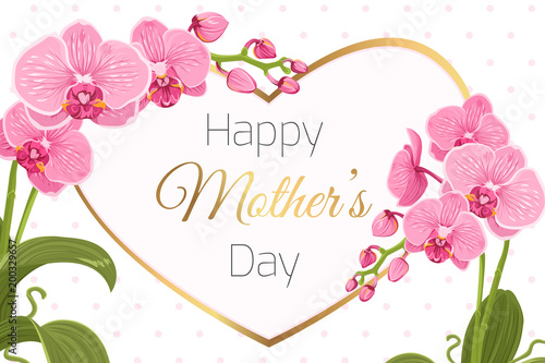 Mothers day card template orchid flowers heart