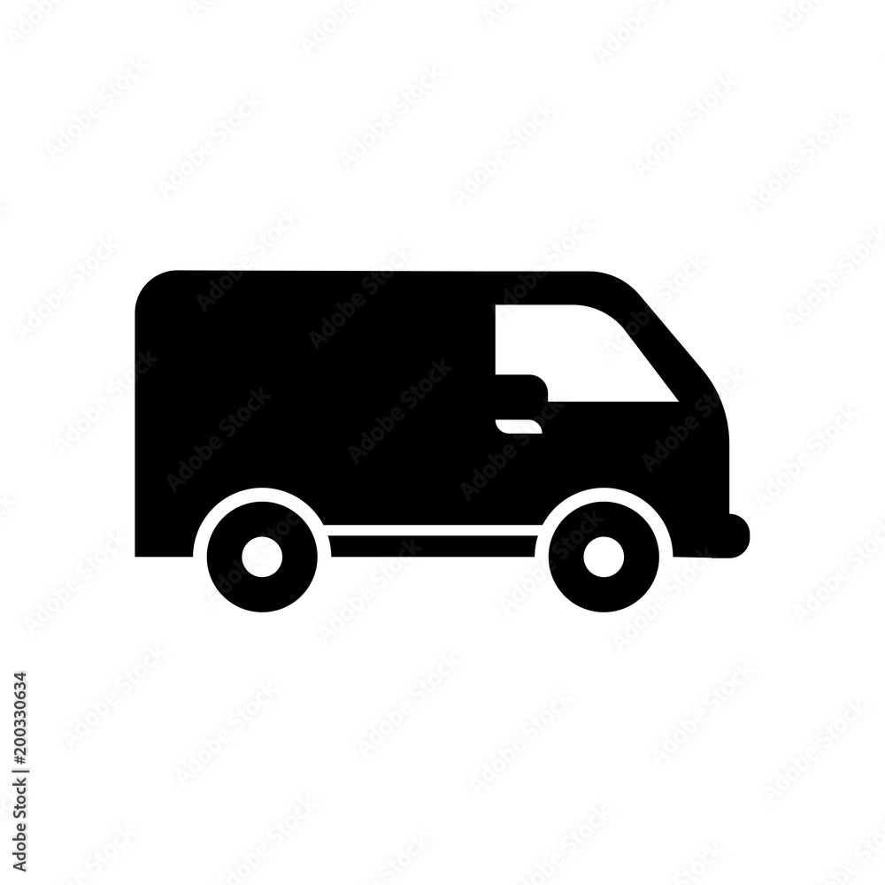 Black delivery small truck side view icon isolated on white background