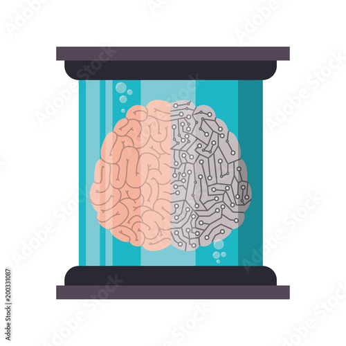 futuristic glass bottle with brain electric