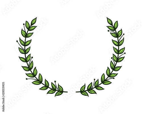 Green Realistic Circular Laurel Foliate, wreath drawing award, achievement, heraldy