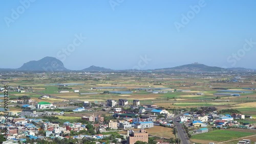 Wallpaper Mural Landscape of Farm filed in Daejeong-eup and Hangyeong-myeon, viewed from the summit of Dang Oreum in Jeju island, Korea. Torontodigital.ca