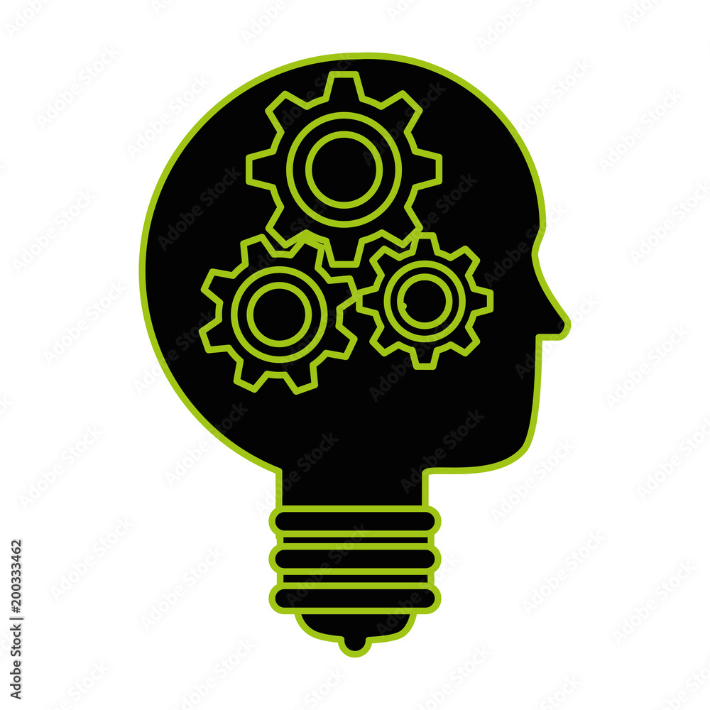 bulb light idea with profile and gears vector illustration design bulb light idea with profile and gears vector illustration design