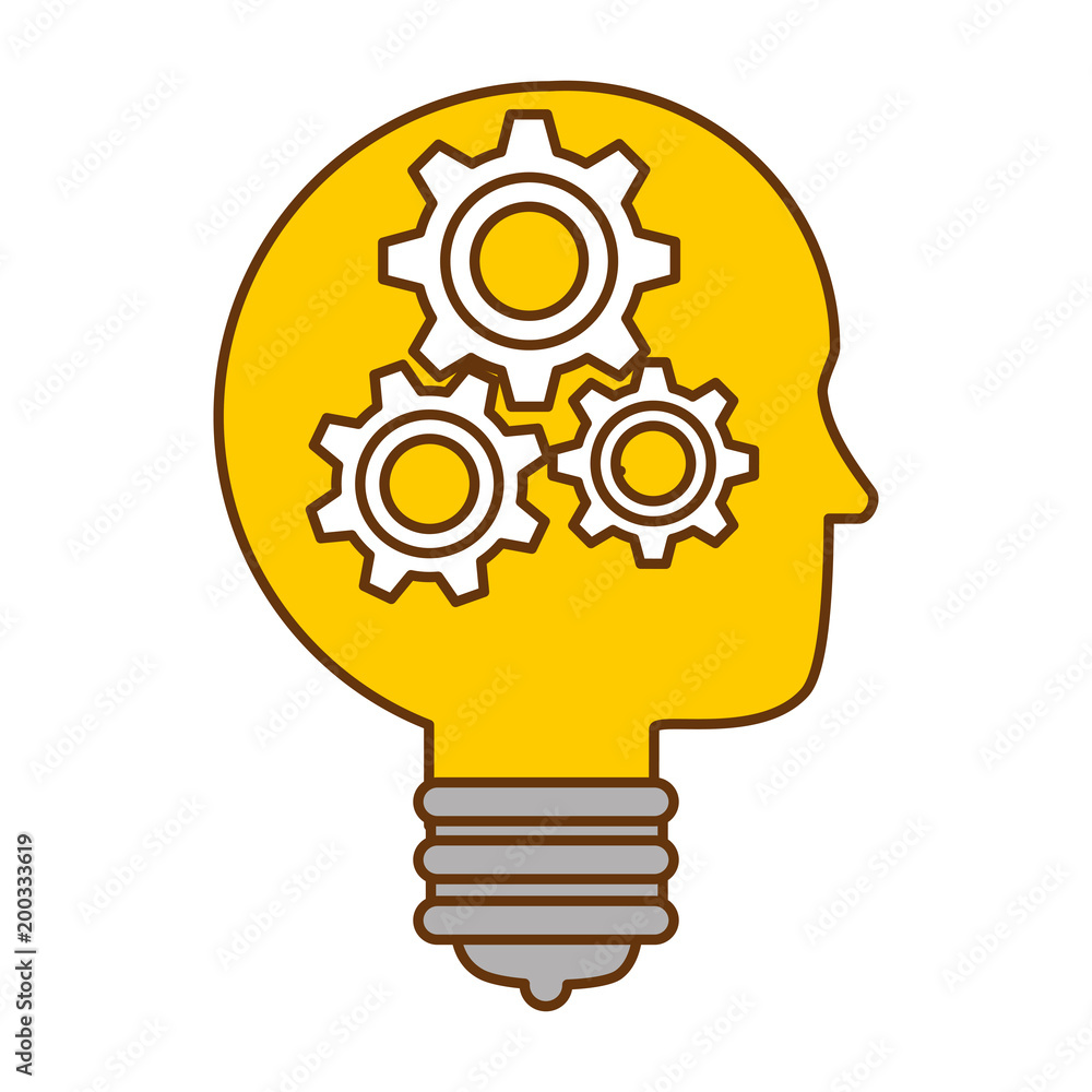 bulb light idea with profile and gears vector illustration design bulb light idea with profile and gears vector illustration design