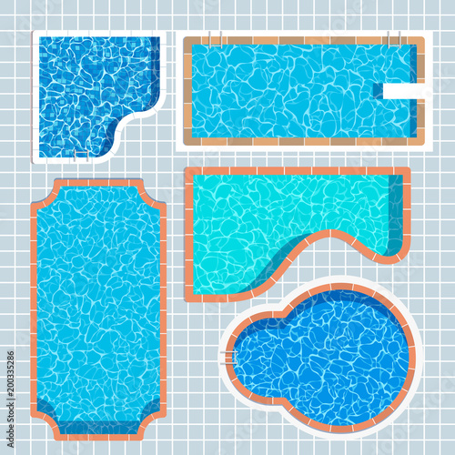 swimming pools set top aerial view