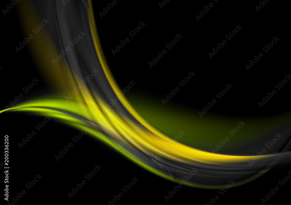 Green yellow glowing waves on black background Green yellow glowing waves on black background