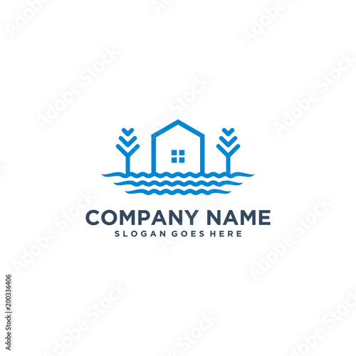 Beach house logo. wave logo design concept. Vector illustration