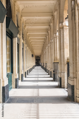 Paris, the Palais Royal gardens, perspective under the gallery
