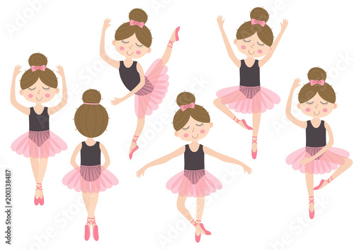 set of isolated cute ballerina girl - vector illustration, eps