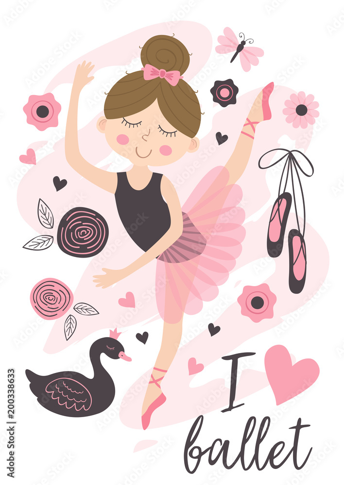 Obraz premium poster with beautiful ballerina girl - vector illustration, eps 