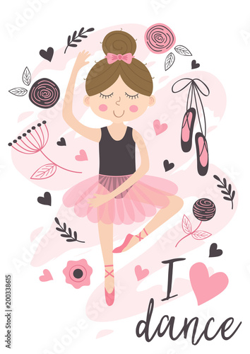 poster with cute ballerina girl - vector illustration, eps